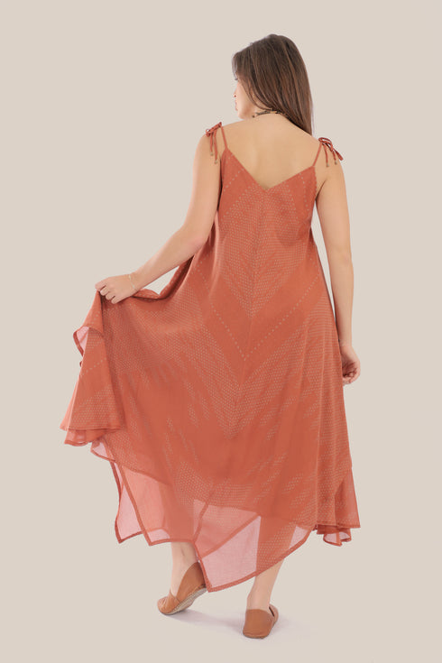 long Sleeveless dress with asymmetric hemline